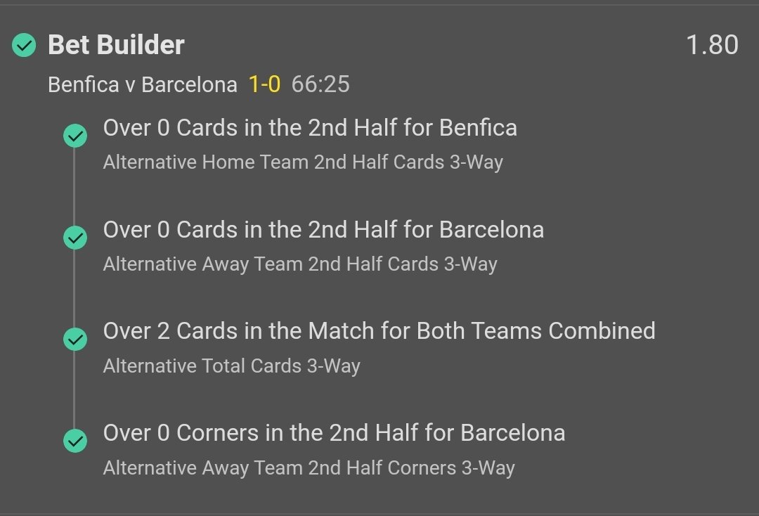 Betbuilder lands @ 1.80 🔥✅

Last 20/23 betbuilders have landed! 
✅✅✅✅✅✅✅✅✅✅✅✅✅✅✅✅✅✅✅✅✖️✖️✖️
(87% strike rate)

Like/RT if you got on folks! 👊💰

Posted here as usual 👉 t.me/wizardcfc