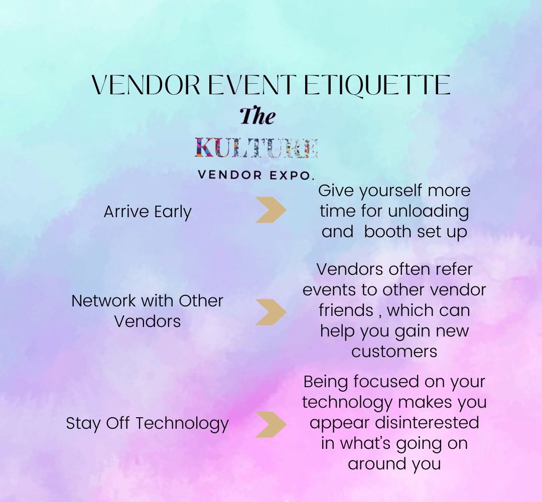 Ten14Events's tweet image. Great Tips on being a good Direct Sales Vendor⚜️. THE KULTURE VENDOR EXPO ! Fun + Food + Free Entry || bringing different Kultures together to promote a sense of unity !                   
VENDORS REGISTER TODAY ! 
Follow them on IG 
@TheKultureVendorExpo