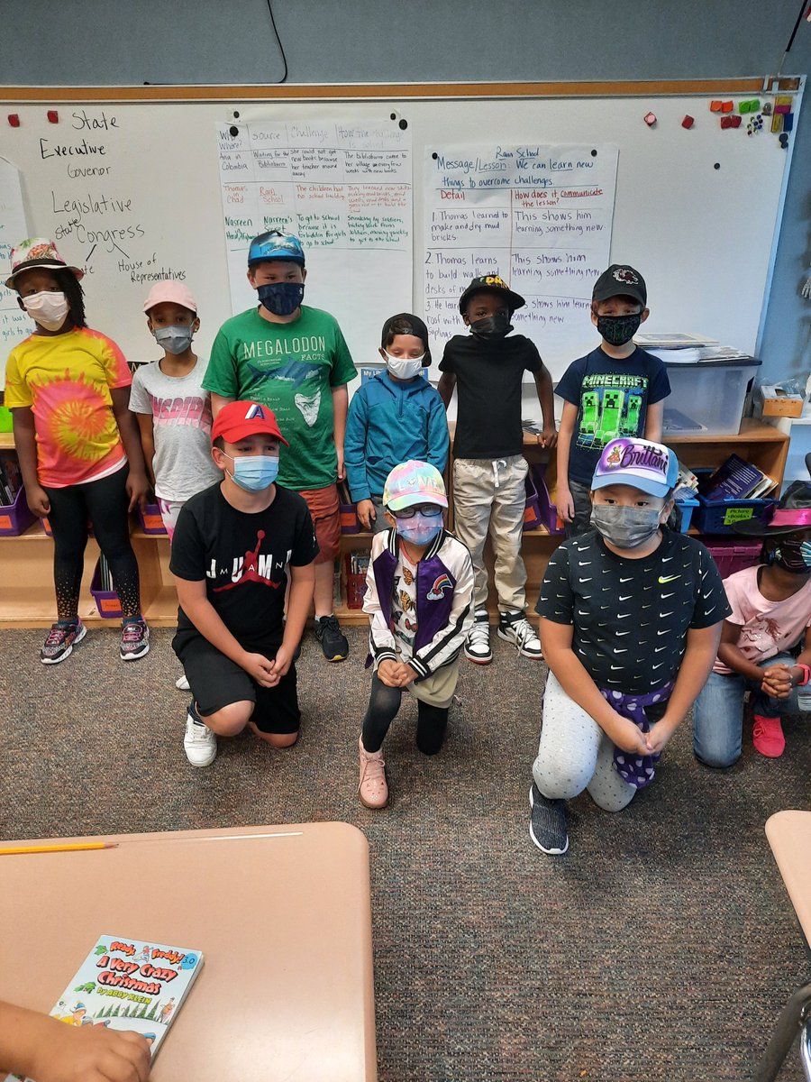kmcmullenc's tweet photo. 3rd graders on hat day for spirit week. @WakelonES https://t.co/S2OWnKoJMg