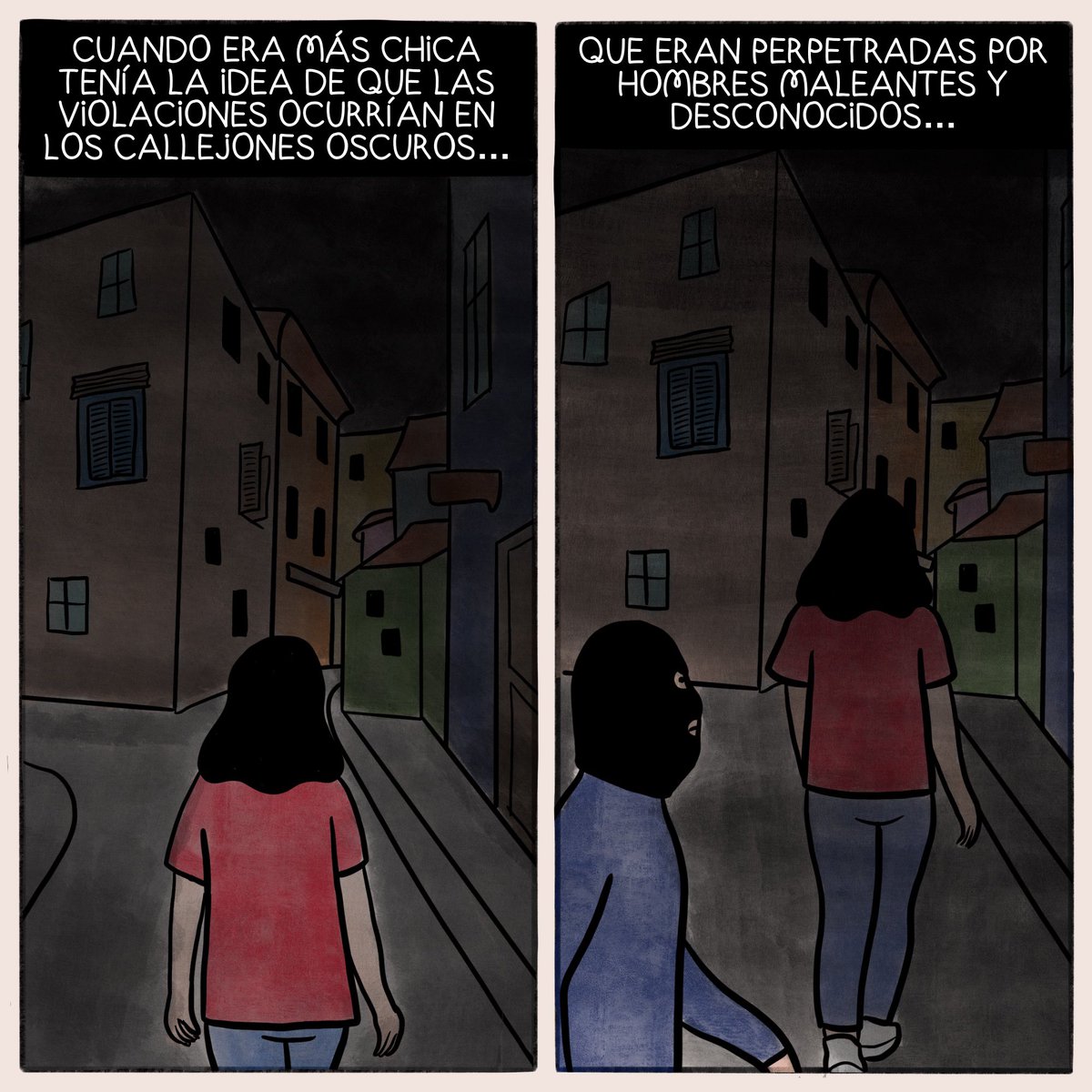 alharaca_sv's tweet photo. Advertencia de contenido sensible (violencia sexual, violación).
#Cómic - Muchas mujeres crecen con la idea de que las violaciones suceden en lugares "peligrosos", son muy violentas y son perpetradas por desconocidos. https://t.co/1TPKBmcqKA