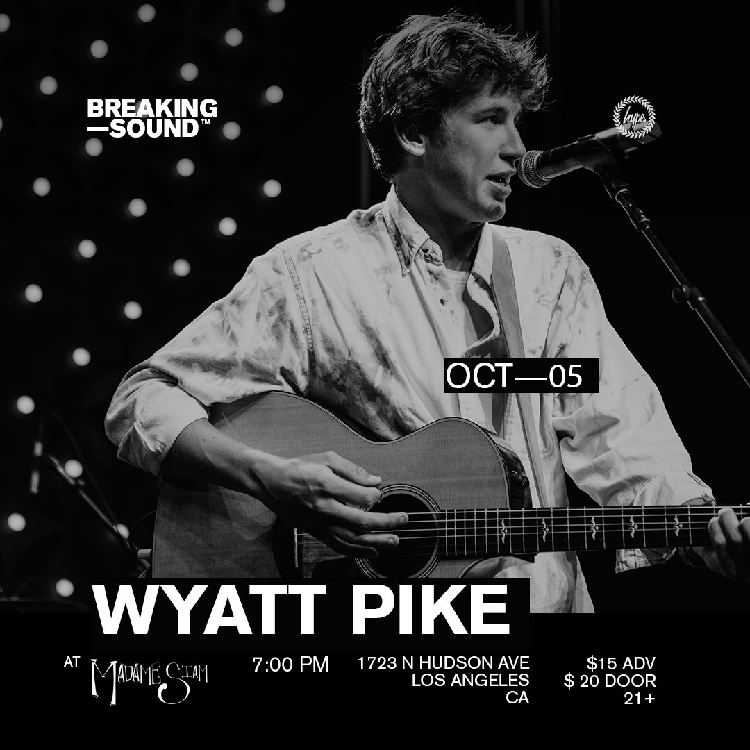 WyattPike's tweet image. first ever show in LA! 🎉

stoked to be playing @breakingsound at @madamesiamla next Tuesday, OCT 5! get your tickets at the link in my bio! 🎟💙

going to debut some new songs and play a couple old ones. hope to see you there!

@breakingsoundla @justhypeofficial #BreakingSound