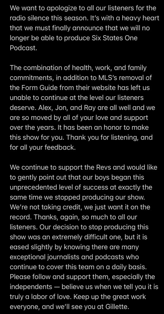 SixStatesOnePod's tweet image. Long overdue statement from Alex, Jon, and Ray. #NERevs