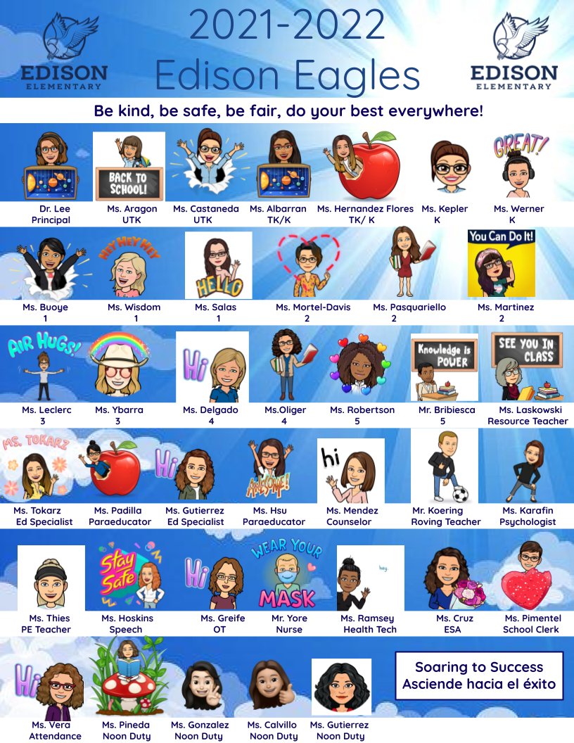 Meet your <a href="/EdisonEaglesSD/">Edison Elementary Eagles</a> 2021-2022 staff &amp; faculty #EdisonEagles #SoaringtoSuccess #AsciendeHaciaelExito #AcademicAchievement #SocialEmotionalLearning #SafeSchools