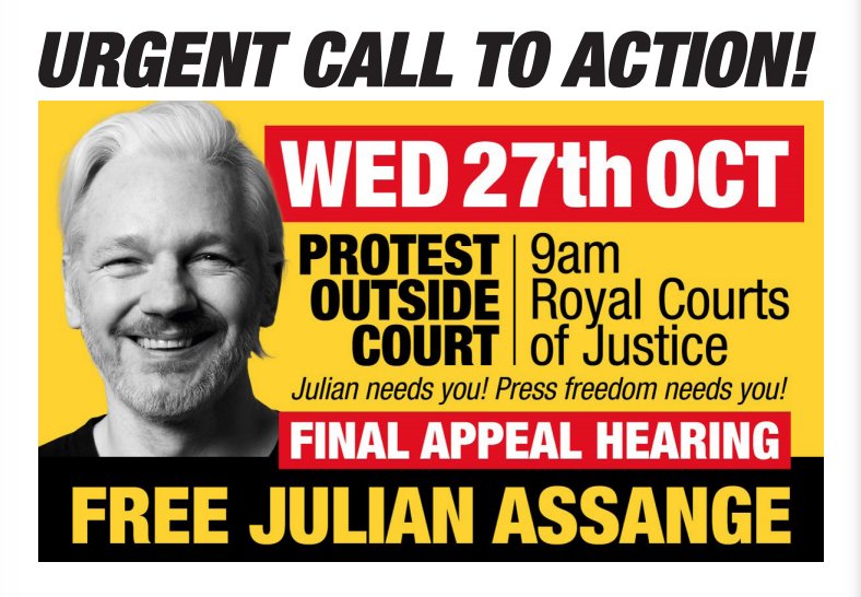 Candles4Assange's tweet image. #FreeAssange
Global🌍Action

🔥SAT 23 OCT
🇬🇧LONDON
🇺🇲SAN FRANCISCO
🇨🇦TORONTO
🇦🇺WELLINGTON

🔥WED 27 OCT
🇬🇧LONDON
🇺🇲DC
🇵🇱WARSAW
🇩🇪FKFT HAM WIEN SCHWERIN

🔥THUR 28 OCT
🇬🇧LONDON
🇺🇲DC
🇵🇱WARSAW
🇩🇪BERL BREM STUTT

Reply with event details or tag for help w/ graphics/online events❤️👊