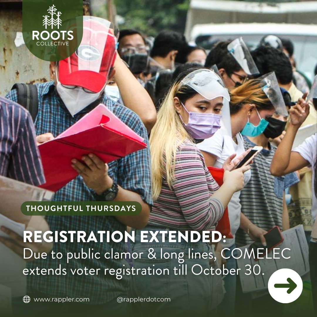 GetRootedPH's tweet photo. One less reason for you not to register!
Read up on it at https://t.co/adyMkcj7n0
#magparehistroka #halalan2022
#RootsCollectivePH #GetRooted #RootsOnline
#ThoughtfulThursdays https://t.co/enMKxTGC0f