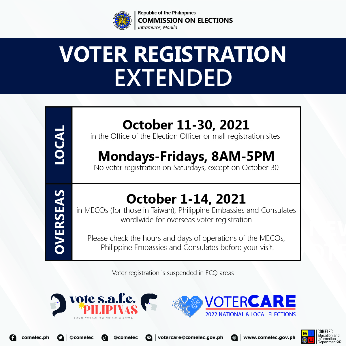 COMELEC on Twitter "ADVISORY Voter registration extended for both