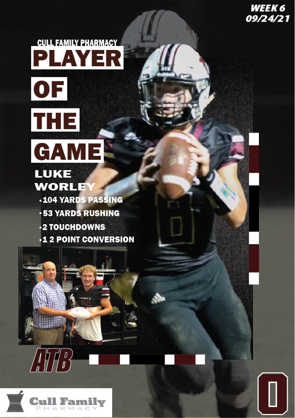 Congratulations to Senior Luke Worley for being named the Cull Family Pharmacy Player of the Week.

#OCFB
#ATB
#RebelsFootballFamily
#TODAY