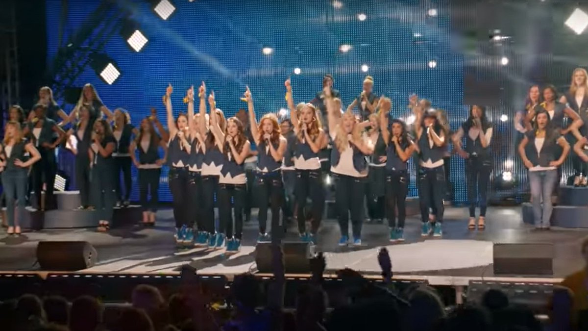 redhistorian's tweet photo. Pitch Perfect 2 isn't nearly as good as the original, but the "Avengers Assemble" moment towards the end, when Bellas from across the ages muster to defeat Das Sound Machine, gets me every time. Scope for the next MCU crossover movie? #acabelieveit https://t.co/pvsYeu1Vqf