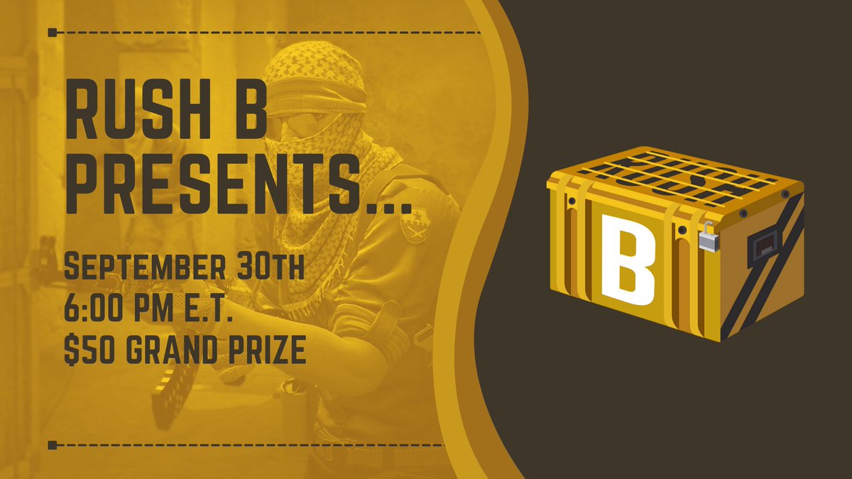 Rush B's second Counter-Strike: Global Offensive tournament kicks off tomorrow at 6 PM ET, register below:
brackot.com/tournament/fa4…
🎮 🎮 🎮 🎮 🎮 🎮 🎮 🎮 🎮 🎮 🎮 🎮 🎮 🎮 🎮 🎮 🎮 
#esports #gaming #tournament #csgo #counterstrike #counterstrikeglobaloffensive