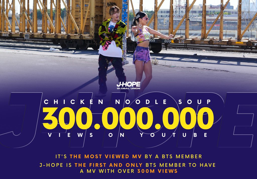 Jhope_Indonesia's tweet photo. MV Chicken Noodle Soup j-hope &amp; Becky G telah mencapai 300 juta tayangan di Youtube! 👏🏻💜 Kita mencapai goals ketiga untuk #2YearsWithCNS 🥳💜 Keep streaming &amp; trending the hashtag! 🙌🏻💜 (https://t.co/yojmQKcclc)

#CNS300M
#치누숲3억뷰축하해
CNS RECORD MAKER
FIRST AND ONLY J-HOPE https://t.co/GBhxM47sn6