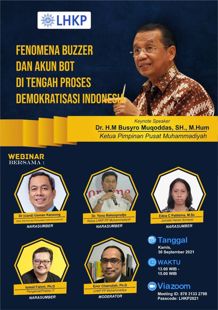 Tema menarik ini... Menguji demokratisasi di tengah merebaknya buzzer. #buzzerRp #muhammadiyah