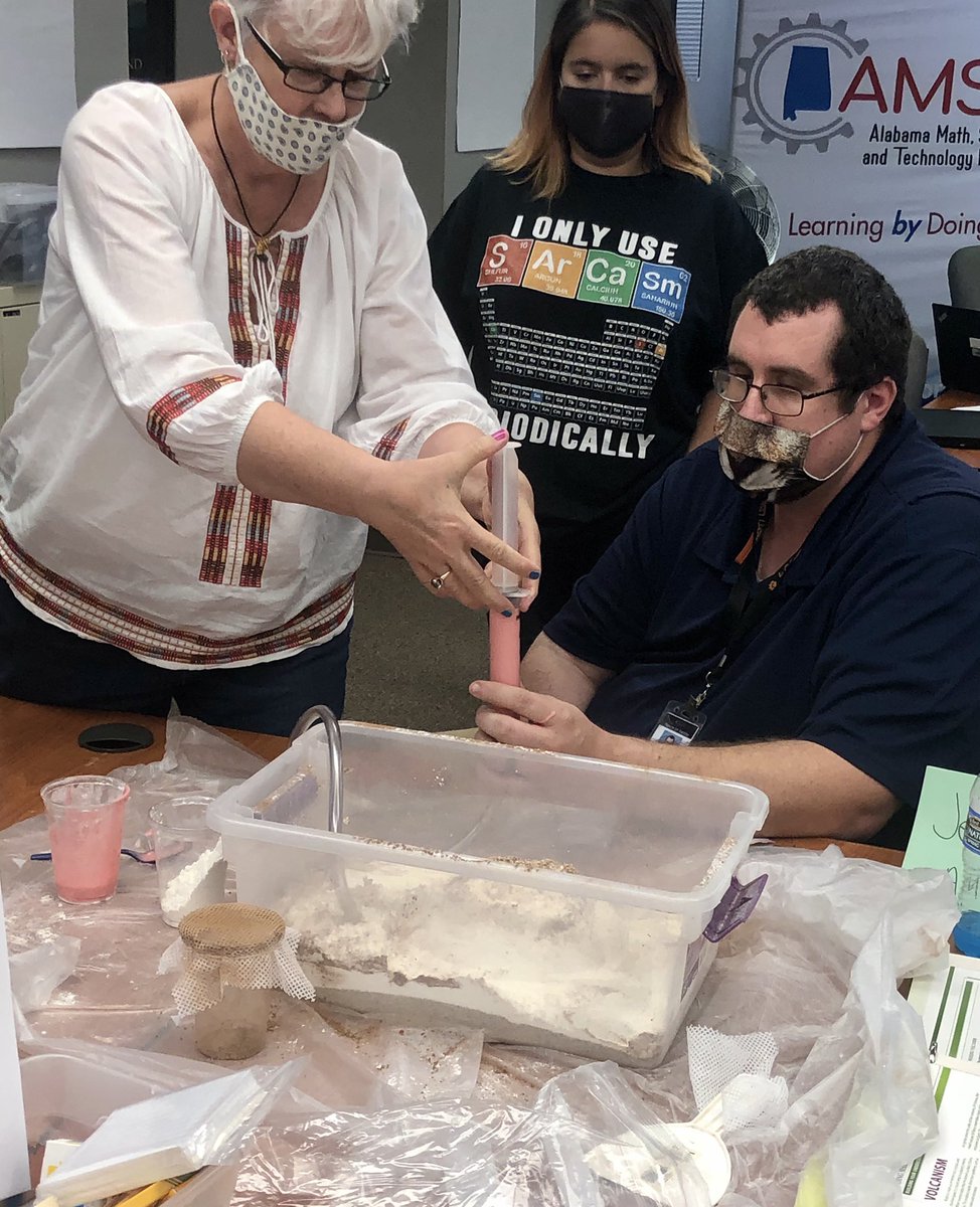 AmyLyons_AMSTI's tweet photo. Today in our Exploring Planetary Systems training, we made a mess, but learned a lot about craters and other processes that affect the surfaces of planets. We left with layers of flour and engaging new ideas. @AmstiUAH @AMSTI4all @headrickscience https://t.co/17mA0PkLOC