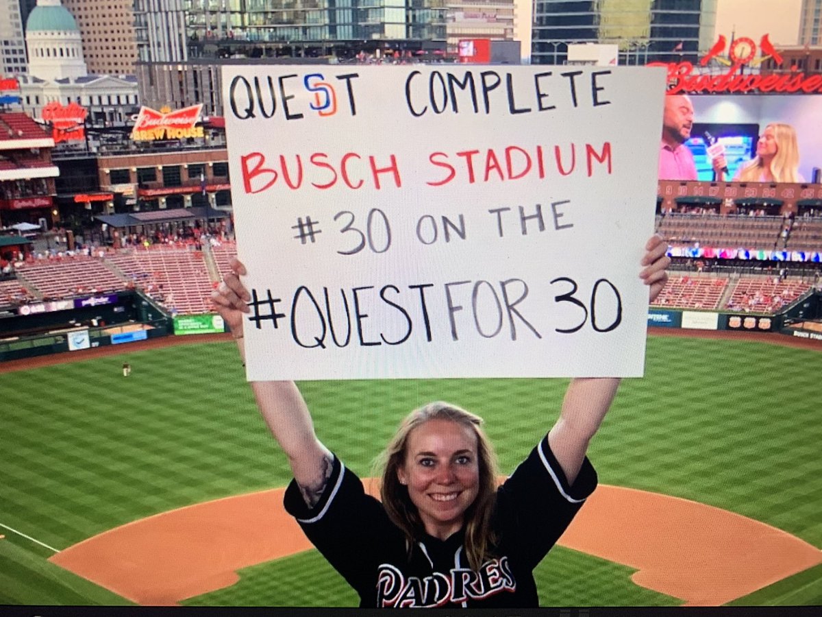 Padres fan finishes her quest of seeing a game at all 30 MLB stadiums. Story on ABC 10 News at 5 and 7.