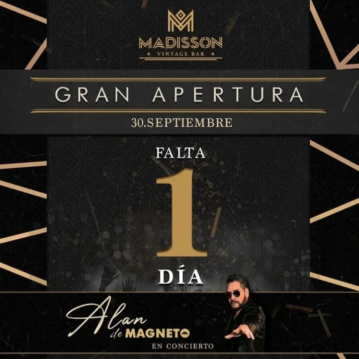 veritomd's tweet photo. Mañana gran apertura de #MadissonVintageBar con nuestro guapo @ALANMAGNETO imperdibleee @alangirlsfc 💛💛💛 https://t.co/zn147JGQHJ
