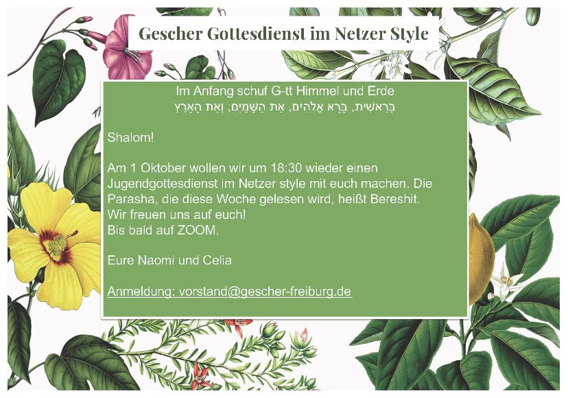 Judischfuralle's tweet photo. Der Netzer G`ttesdienst zu Kabbalat Shabbat ist ein Angebot der Gemeinde für Kinder und Jugendliche in Kooperation mit Netzer Germany e.V. Eine Anmeldung ist erforderlich unter:
vorstand@gescher-freiburg.de https://t.co/5GdquGAniz