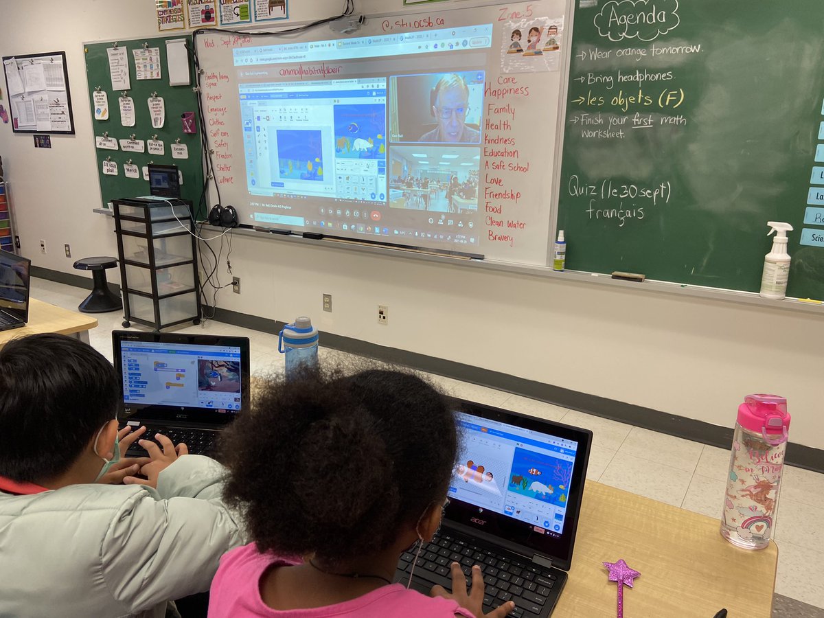 MsPuglieseOCSB's tweet photo. Thank you Mr. Ball for virtually visiting our class today! Students used Scratch to further explore the human body (heart, lungs etc..) and create a habitat for a Canadian animal while practicing their coding skills! 💻 @MsPuglieseOCSB @StGregoryOCSB https://t.co/jnDb8bKUhy