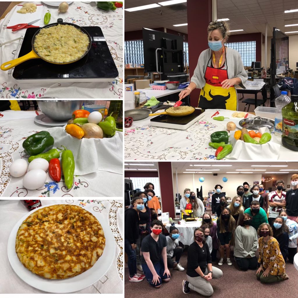 TheChHSLibrary's tweet image. We were so excited to welcome Mrs. Granado to the library and watch her prepare a tortilla Española (Spanish omelette) to celebrate #HispanicHeritageMonth !! Thanks to the Chargers who joined us. We hope you enjoyed the tasty treat and are inspired to cook one at home!