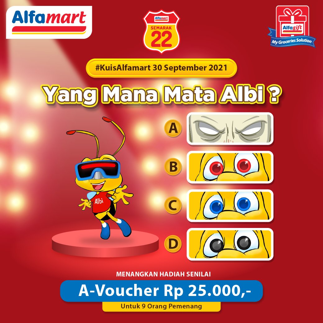 alfamart's tweet photo. Semangat Pagi!!
Yang mau menang juga seperti Sahabat #Alfamart yang lainnya, jangan lupa yuk ikuti #KuisAlfamart terbaru hari ini.

Kira  - kira Sahabat inget gak ya, apa si warna mata Albi?
Yang lupa, coba scroll timeline Somed #Alfamart buat tahu jawabannya! https://t.co/NZe2RA7KdA