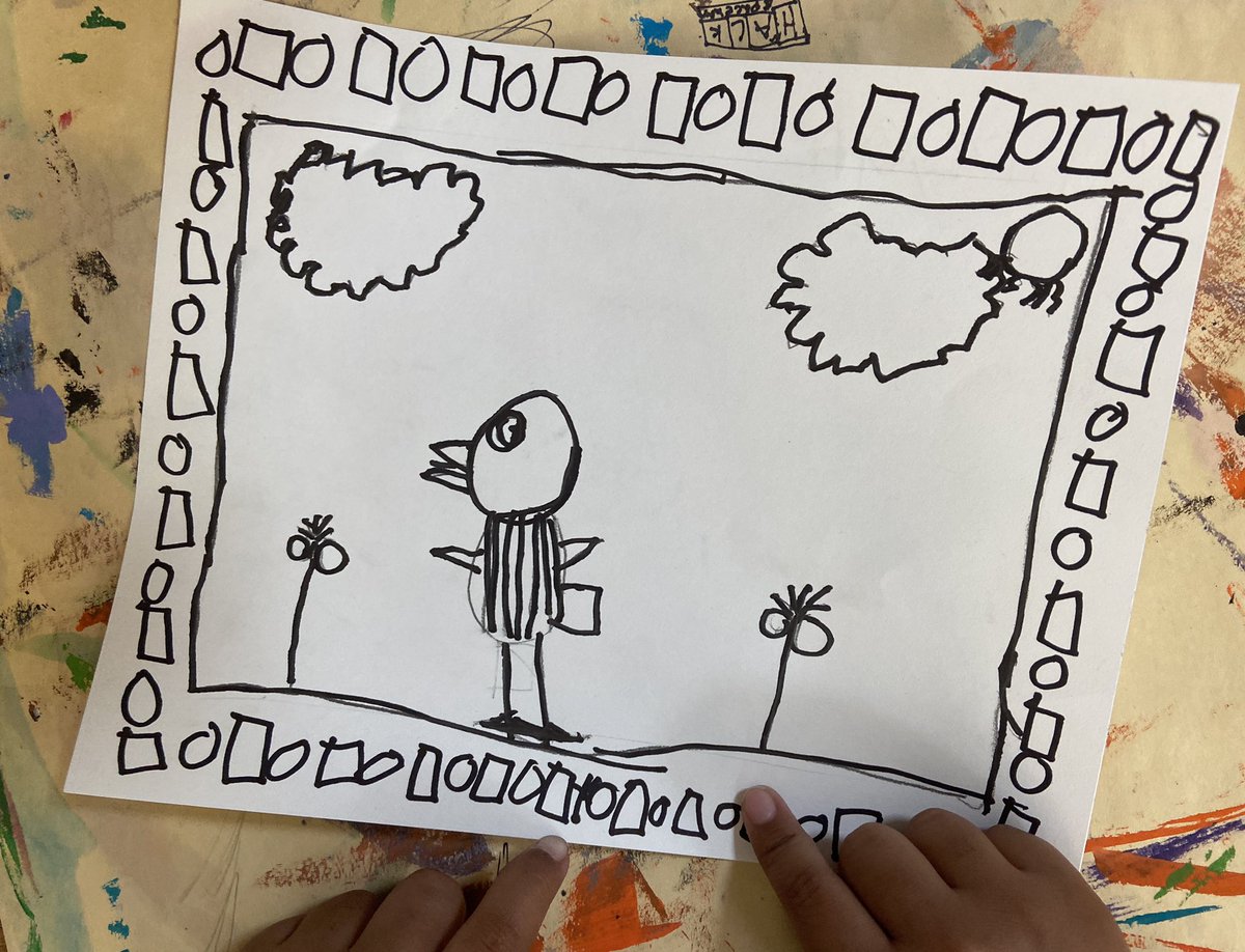 GleasonsArtRoom's tweet photo. Backyard Birds! 1st grade artists used shapes to draw birds found in our community. Ss ❤️ loved watching #cornellfeeders while we worked. Patterns are made when adding feathers, textures and around the frame. Color coming soon. @Oakton_ES #VABirds #birddrawing #bird #birdwatching https://t.co/DZZh9Onc8z