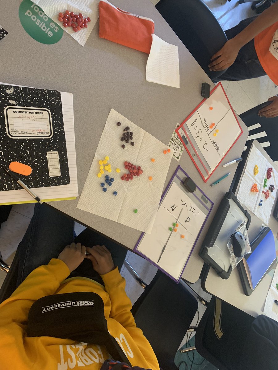 MrsEdwards93's tweet photo. What happened today in 613, we used skittles as positive and negative counters to add integers! Gotta love hands on math! @gatz_lisa  @HinesSpartans @KristelEpps #HinesIsWhereTheHeartIs https://t.co/nKS8zIKbqj