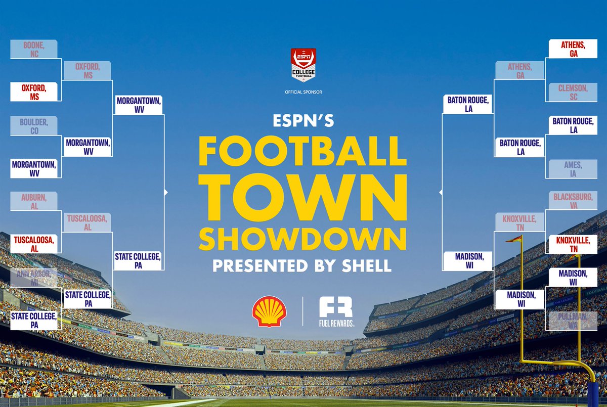 WilderCollin's tweet photo. Everyone always says their town has the best football fans in the country, but @ESPNCFB and @ShellStationsUS want us to prove it. Visit @ESPNCFB to cast your vote in the third round of the Football Town Showdown.
#FuelYourFandom #CollegeFootball #ShellPartner https://t.co/ec4yScjK75