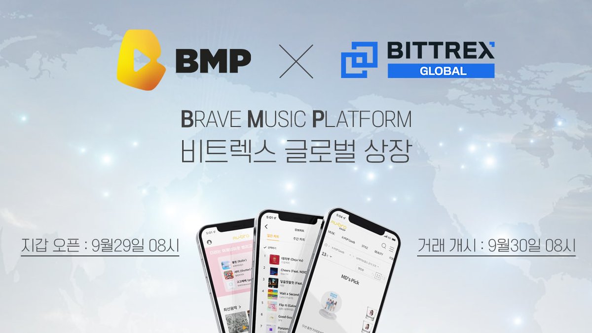 BMPfoundation's tweet photo. BMP's Official Listing on Bittrex Global
BMP token is officially listed on @BittrexGlobal. The USDT-BMP and BTC-BMP markets are now open for trading.
#BMP #BrotherMusicPlatform #Listing #Bittrexglobal #crypto #Bitcoin #blockchain #market https://t.co/3hur6QghuX
