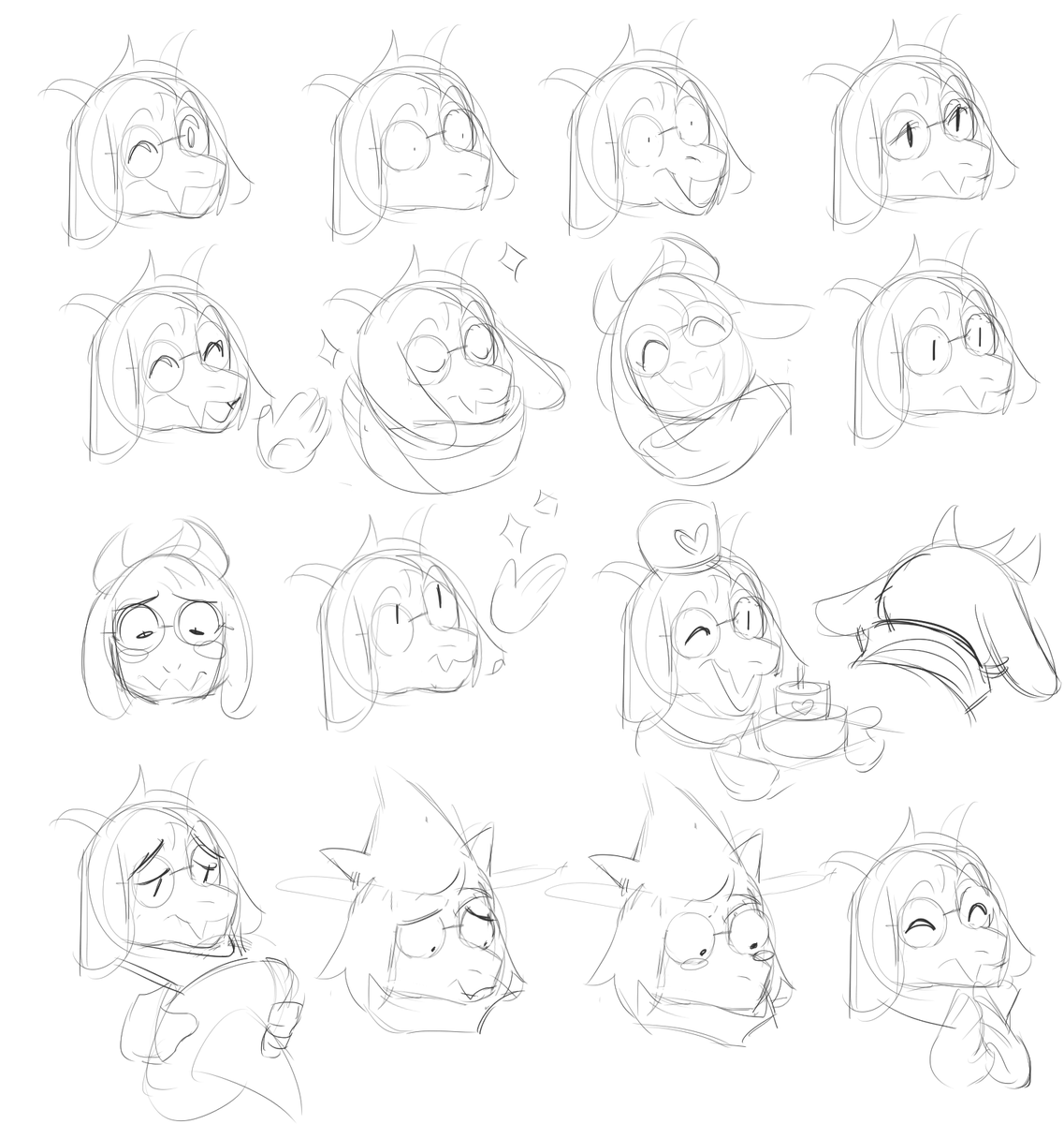 sketches de las expresiones de los personajes de deltarune ... guess who was the easiest to draw XD? 