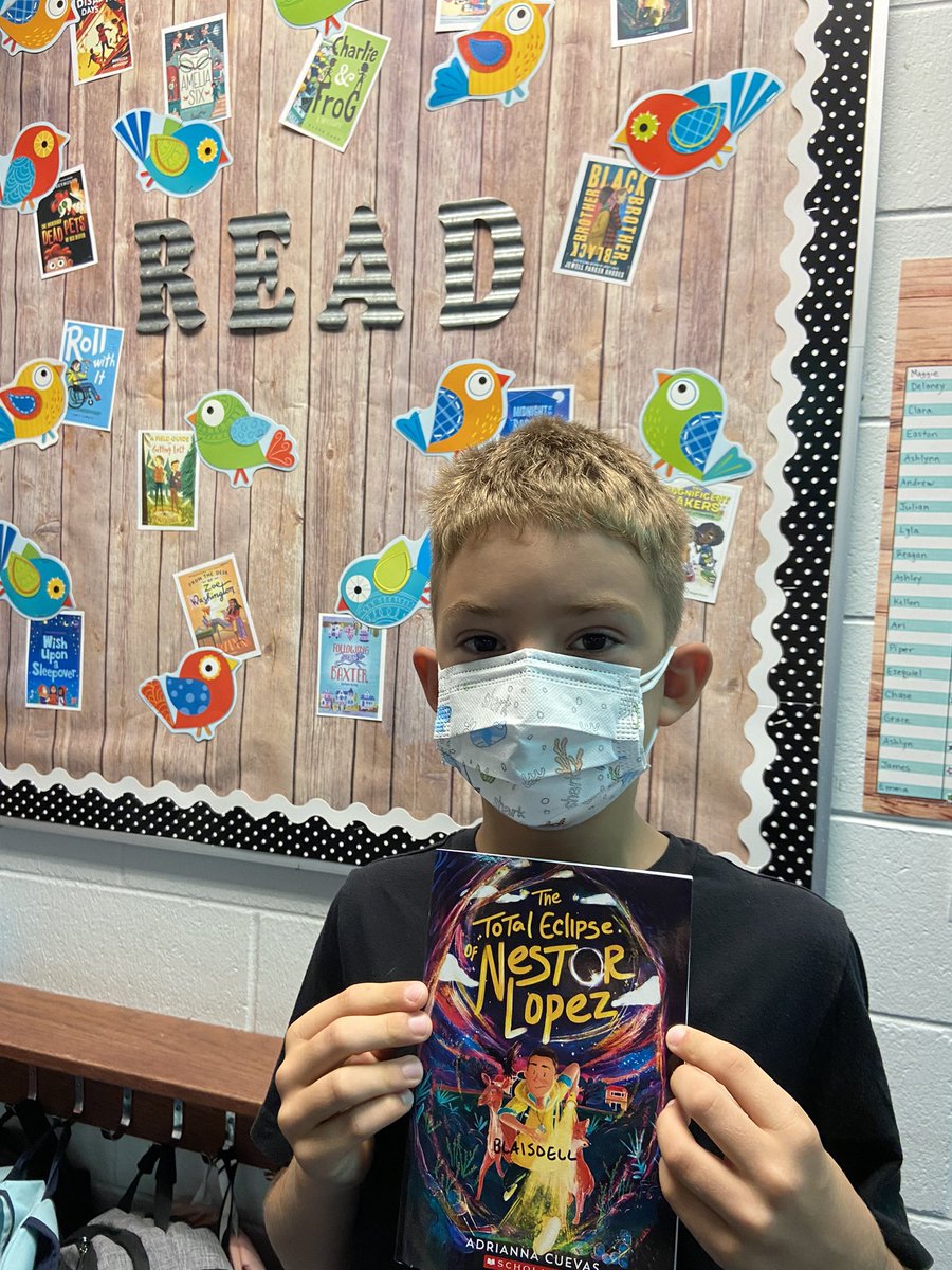 mrs_blaisdell's tweet photo. The @Bluebirdsin3rd are so excited to announce that we have two classmates who finished all 15 @FloridaSSYRA books this week!! Both of these reading superstars chose The Total Eclipse of Nestor Lopez by @acuevaswrites as their fave! Great job Andrew and Easton! ☀️📚👏🏻 @LOEMedia https://t.co/oWE7iC08RH