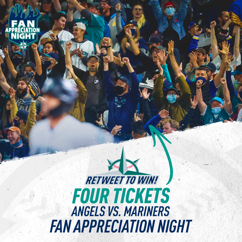 Mariners's tweet photo. 💙 RETWEET to WIN! 💙 

We’ve got four tickets to Friday’s Fan Appreciation Night for one of our ✨ incredible ✨ fans! Hit that RT button and they could be yours! #SeaUsRise