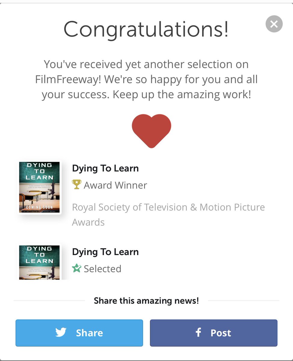 LJBarrettIII's tweet photo. All of this happened today! Our โDying to Learnโ has been selected or has won festivals 11 times in 10 tries - @royalwolffa awarded us both #bestshortscript and #bestofthemonth! We are 11/10!!!!!! #soproud #film @JordanPeele @NickCannon @Oprah https://t.co/Y2B0f0o04j