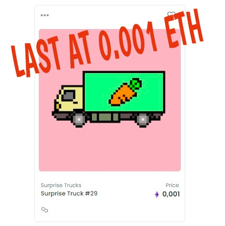 Last #surprisetruck available at 0.001 ETH, no gas fee!! (Polygon)
.
opensea.io/collection/sur…
.
 #nftart #nftartist #nftartists #nftcollector #nftcollectibles #nftcommunity #nft #nftdrop #nfts #openseaio #openseaart #opensea #openseanftart #openseanft #polygonNFT #polygon