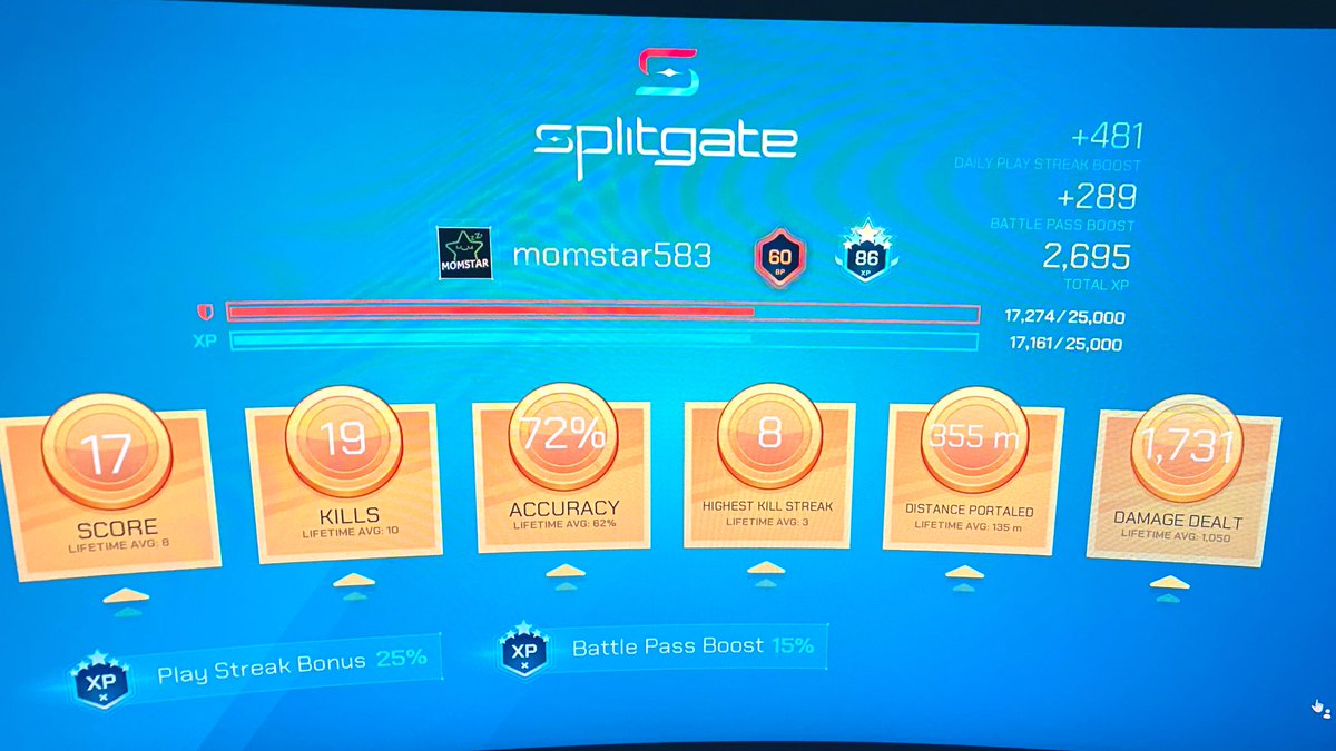 MomStar83's tweet photo. A few nights ago I achieved all gold! @Splitgate can I get sponsored already? 😂 #Splitgate #smallstreamer #thesweatisreal😅 https://t.co/Ephzjkz51O