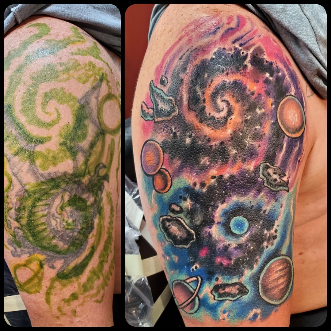 35 Colorful Space Tattoo Ideas  Universe Tattoo Designs 2022