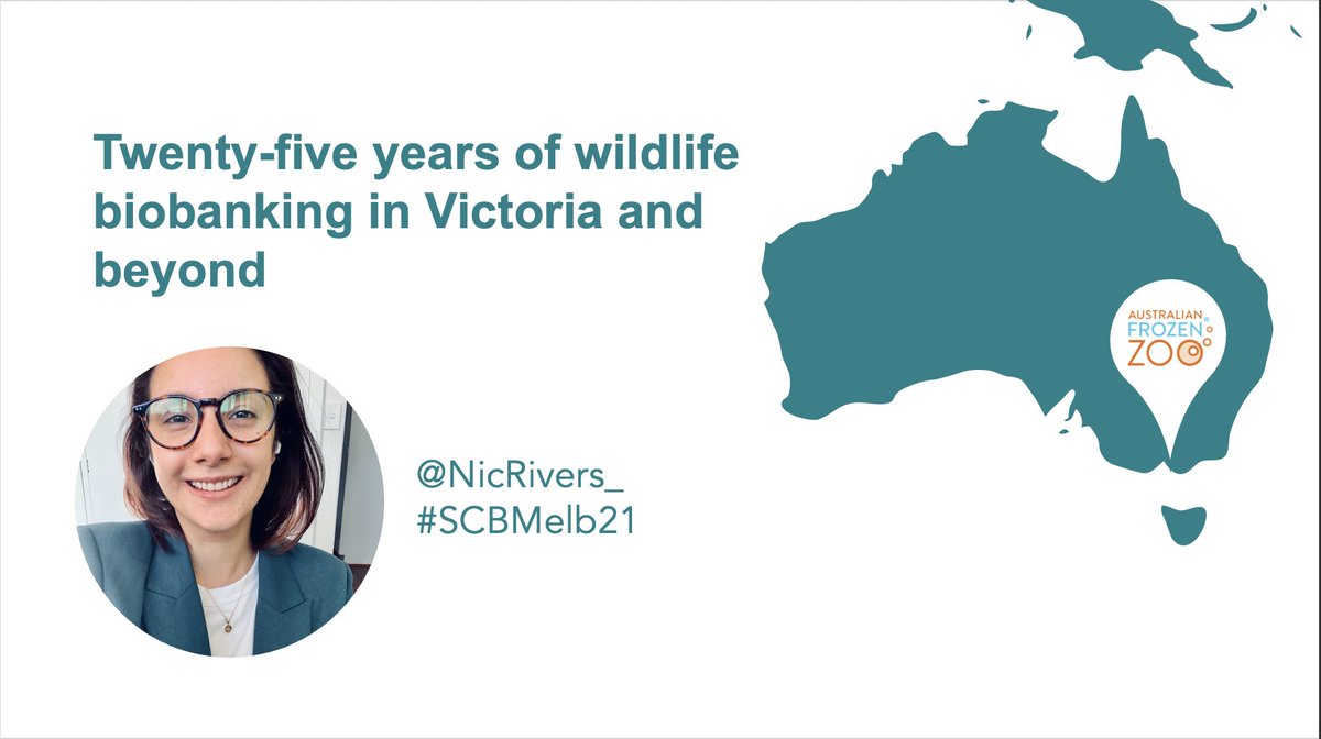 1️⃣👋🏼I’m a reproductive biologist and part of the <a href="/AusFrozenZoo/">Australian Frozen Zoo</a>, a wildlife biobank operating in VIC since 1995. Together with our partners, we became 🇦🇺’s national wildlife biobank. I’ll be talking about our role and how we're adapting to support conservation in Aus.
#SCBMelb21
