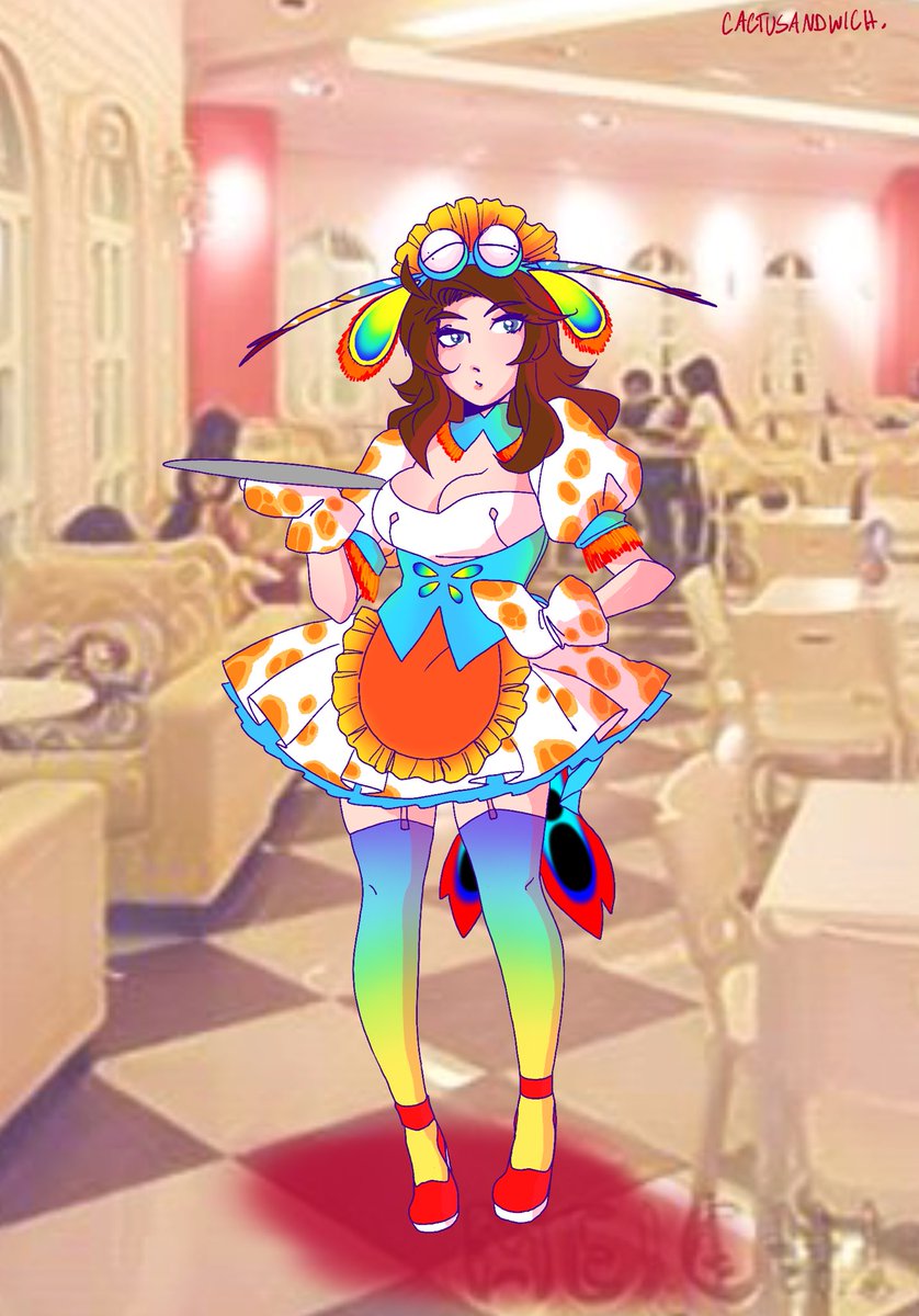 cactusandwich's tweet image. i'll reiterate again, this is a family-friendly maid cafe. no suggestive requests, or i'll punch you through the wall. 

... the curse made me a mantis shrimp, so surprisingly, i can do that now. 

//credit to @blueberrylamb for the background!