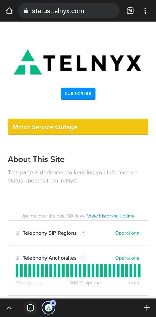 voyp_us's tweet photo. @telnyx @voipms My DIDs were not getting incoming calls through Telnyx, I guess I was part of your "minor outage" that didn't affect you. Aside from the 4 hours it takes your support chat to respond on days that your services were stable. wow though, denial is the worst. https://t.co/2byY48Ccl4