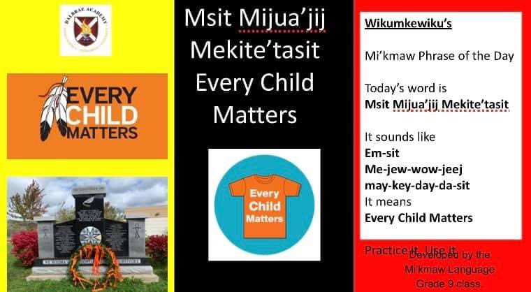In honouring the survivors .... Dalbrae Mi’kmaw Word of the Day, Msit Mijua’jij Mekite’tasit - Every child matters