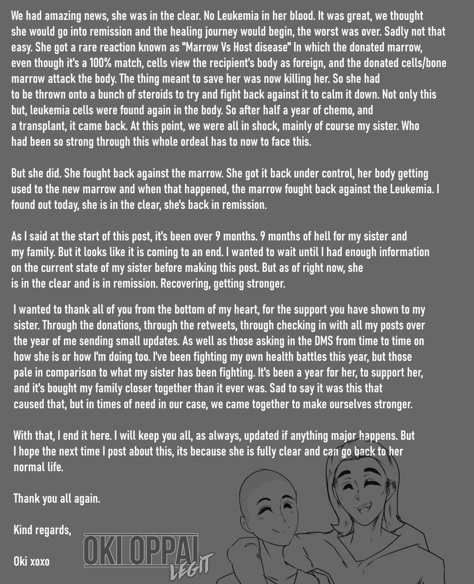 OkiOppaiLegit's tweet photo. It's been over 9 months, but it looks like my sister's Leukemia battle is finally coming to an end, this may be the final update : https://t.co/ajIqkl5uTR