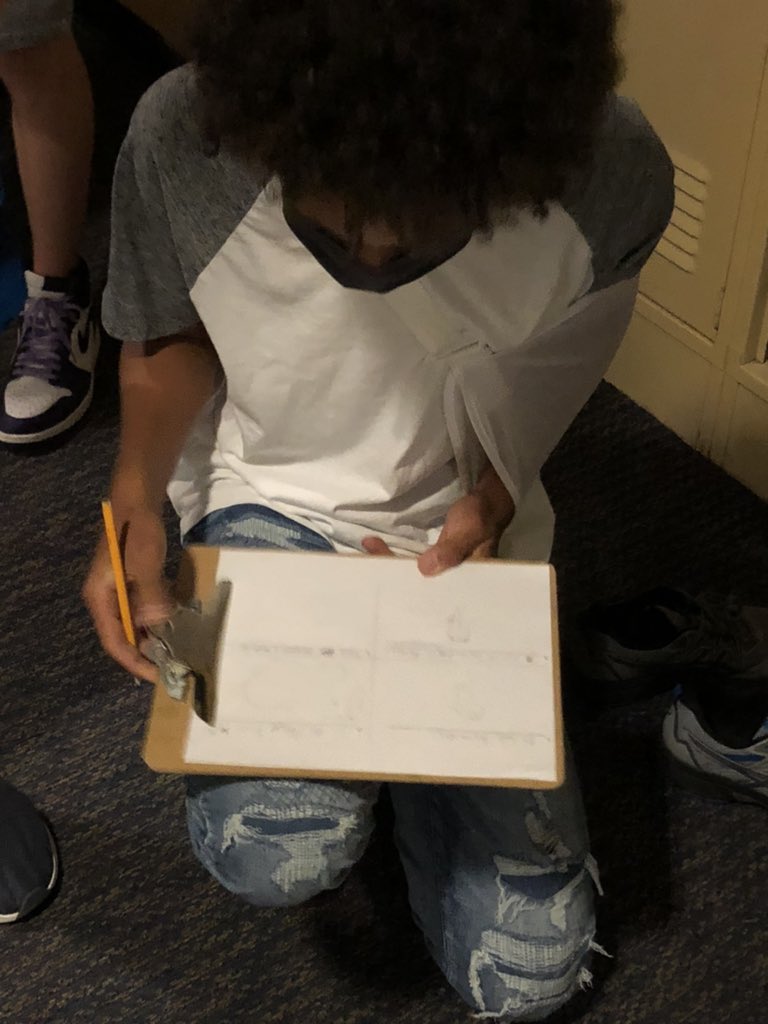 CASpanish1's tweet photo. C/A Spanish 1 students tried their first running dictation today.  Teams raced to find their text, share it in Spanish, and illustrate its meaning.  Love this idea from The Comprehensible Classroom!  #empowerthechild https://t.co/sicjntsufr