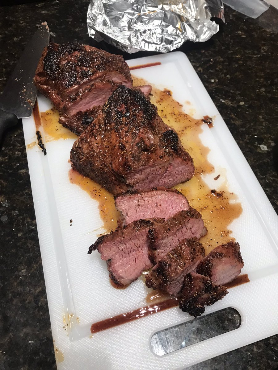 PowerPeteB's tweet photo. Went with #tritipsteak on the #RT1250 @recteq_official and reverse seared on my @AllClad D5 pan, seasoned with @MeatChurch #holycow and #holygospel rubs which I grabbed on my road trip during one of my many stops at @bucees! 😋😉😁🥩🐄🤠 https://t.co/jQyPcbxwbk