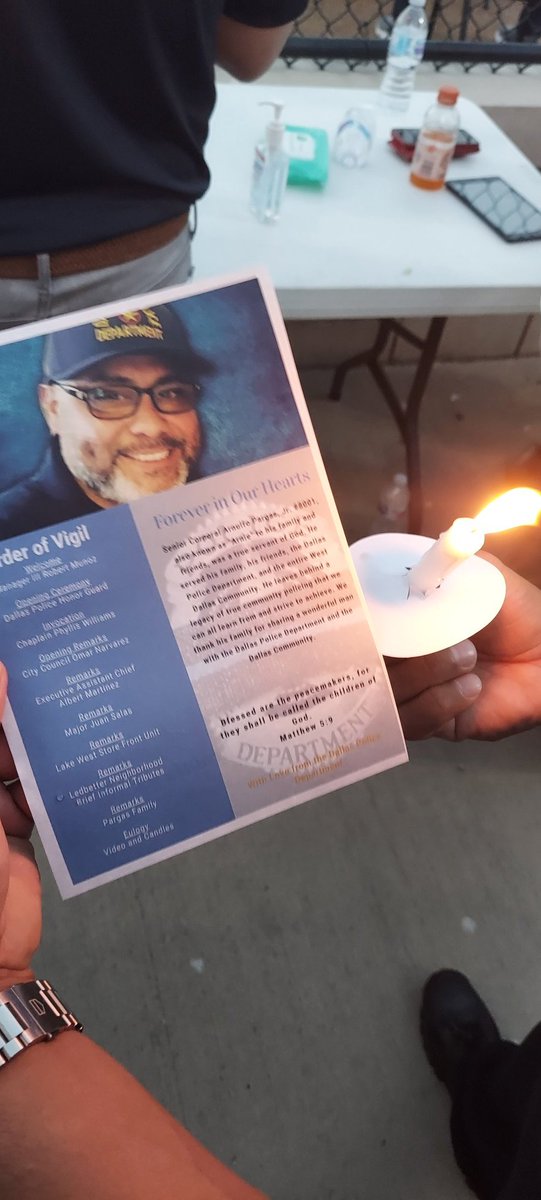 A beautiful candle light vigil for a beautiful man. Sr. Corporal Arnulfo Pargas #8001 you will be missed greatly by so many. Thank you for your dedicated service to the West Dallas Community. We have the watch from here. 🖤💙🖤