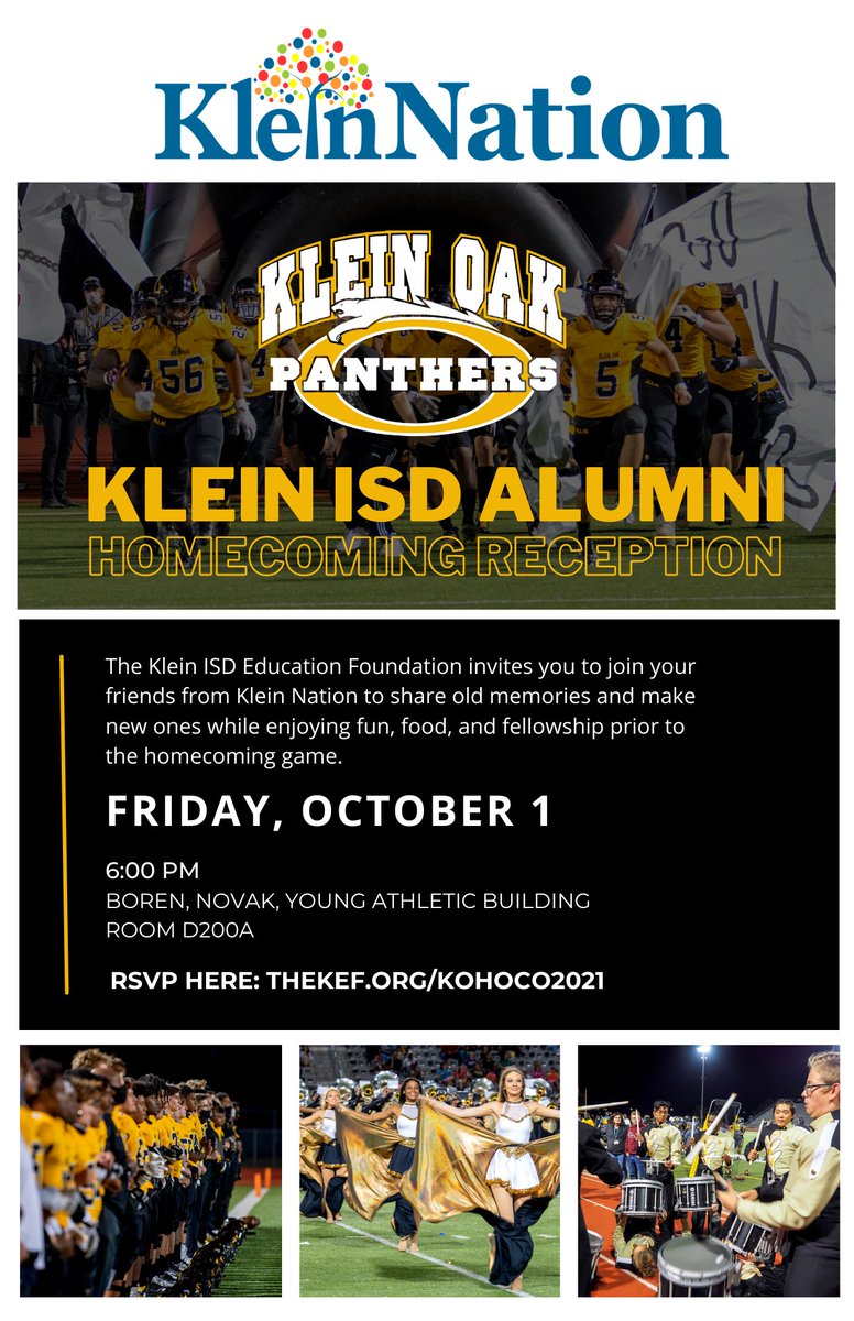 thomashensley's tweet photo. Hey @KleinOak Alumni, please join us Friday evening before the game. Details below: https://t.co/1enGfmK01t