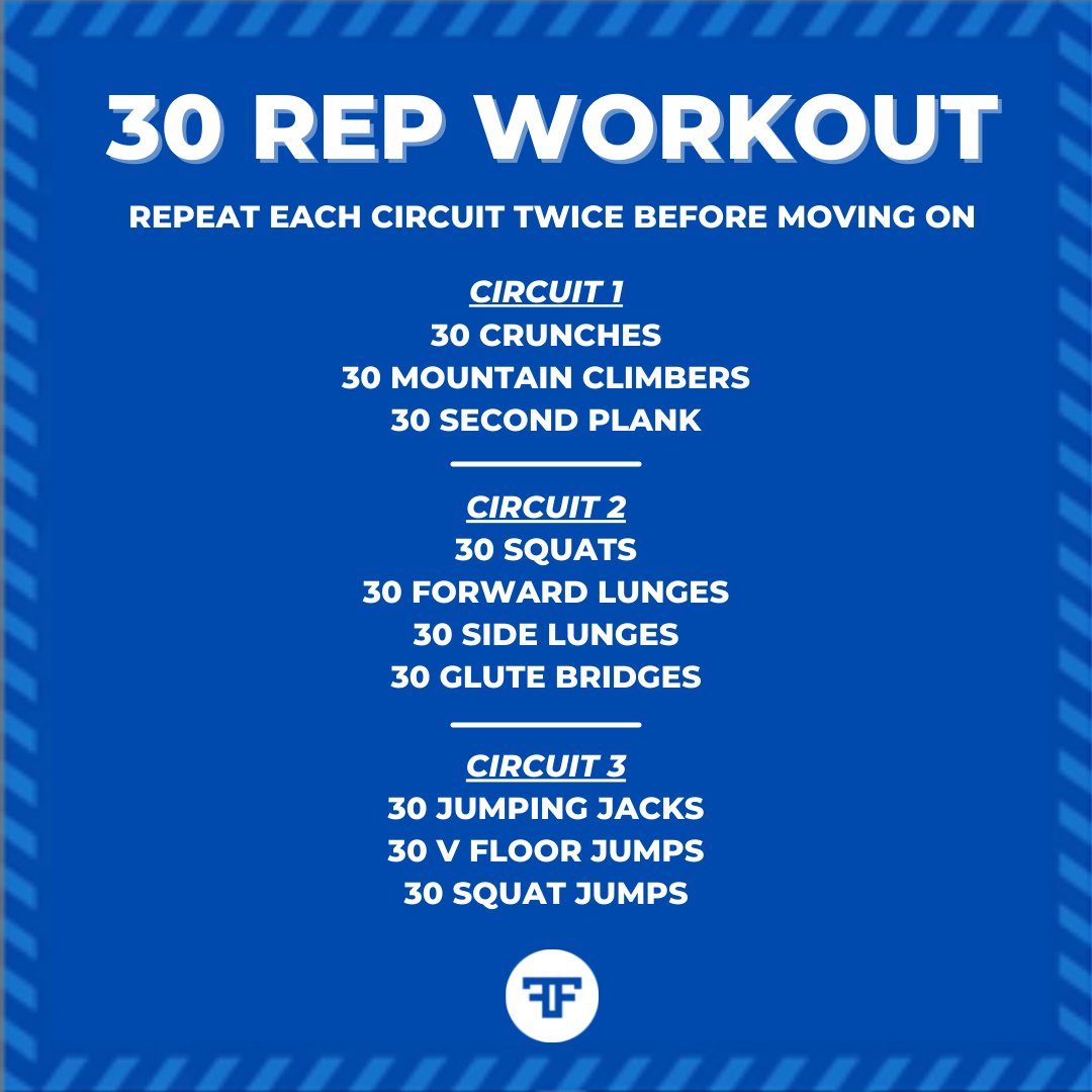 flyefit's tweet photo. 30 rep workout on the 30th of Septemberπͺ Why not give this three circuit workout a try todayπ₯ All exercises can be done with or without equipment which makes it easy to do in the comfort of your own homeπ
#FLYEfit #WeAreFLYEfit #TeamFLYEfit #LetsKeepMoving #HomeWorkout https://t.co/2O8dxH7Rjv