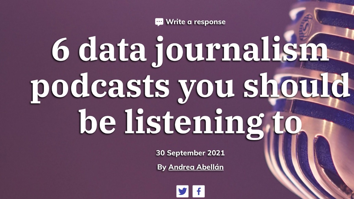 What's on your playlist today? We have some suggestions! Stay up to date with this Top 6 List of the best #datajournalism #ddj #podcast you should be listening to. Includes great picks like <a href="/AlliTorban/">Alli Torban</a>, @visualisingdata, <a href="/smfrogers/">Simon Rogers</a>, <a href="/AlbertoCairo/">Luis Alberto Quiroga Cairo</a> &amp; more👉bit.ly/3kTrKqC