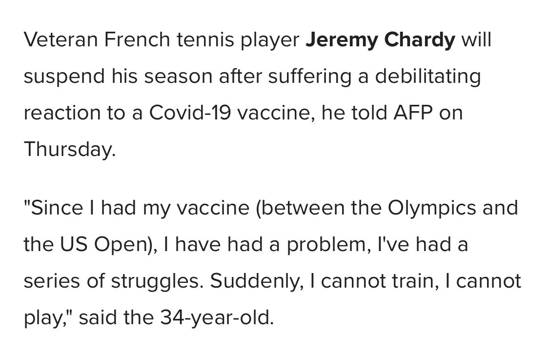 LegendaryEnergy's tweet photo. Previously healthy world-class athlete &amp; professional tennis player Jeremy Chardy suspends season after suffering a “debilitating reaction” to a Covid-19 vaccine https://t.co/lJJkj1qCo7