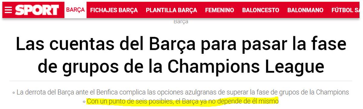 SportFails1's tweet photo. Hola @FCBarcelona_es. Tranquilidad, que dice @sport que tenemos 1 punto de 6 posibles. Ánimo a todos @Zona_Blaugrana @madridblaugrana @INIE8TAZO @UNIVERSO_1899 https://t.co/HZL4TYTwxp