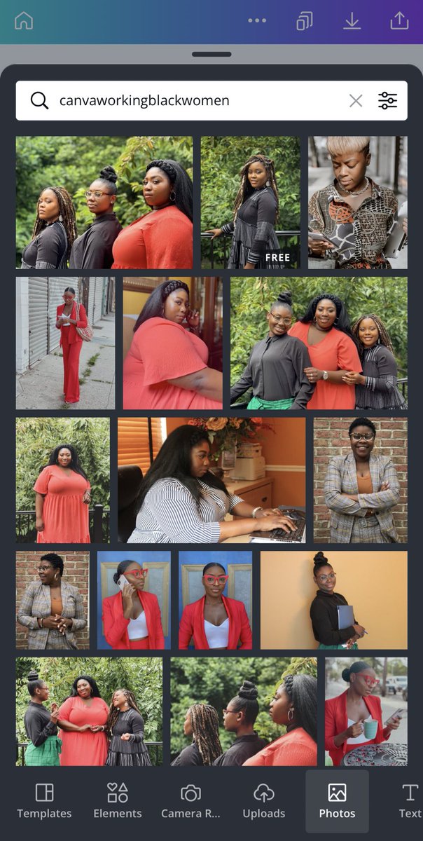 Can y'all do me a favor? Head to @canva photos and type: canvaworkingblackwomen. Then use those photos! I shot them! I’m still getting my footing but super grateful for the opportunity. Thanks you friends! @theequeenaysh @ladykay2425 @sapphiraem @Soamazin39 & Tanesha!