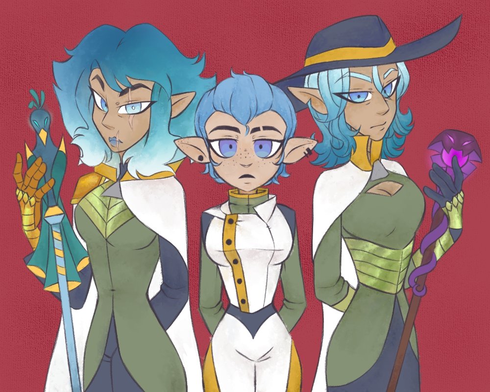 PsychopathyHah4's tweet photo. My #OwlHouse #OC (in the middle) Githa. A portrait of her and her twin aunts (Azlanna &amp; Beatrix are not my characters, they belong to a friend)

#emperorscoven #ocs #emperorbelos #palisman #portraits #artwork #digitalart https://t.co/PVKGhvC4Kk