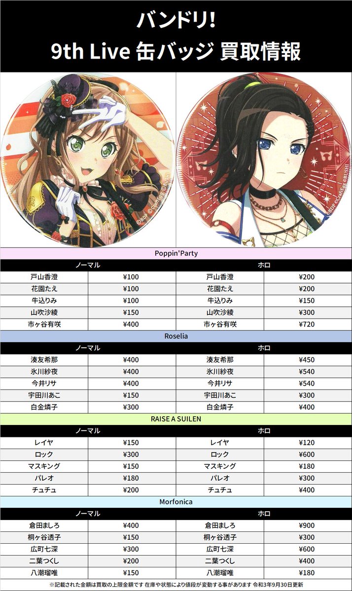 買取情報】 バンドリ！ 9th Live 缶バッジ #kbooks ホロ 戸山香澄 花園
