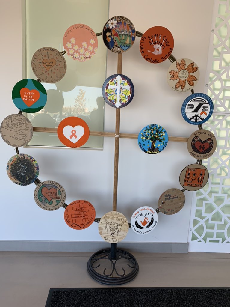 tdecgood's tweet photo. @EICSCatholic displays the plaque of each school and the division honoring the Indigenous children who were taken to residential schools in Canada. September 30 we recognize this day. https://t.co/JwemdeSGMf